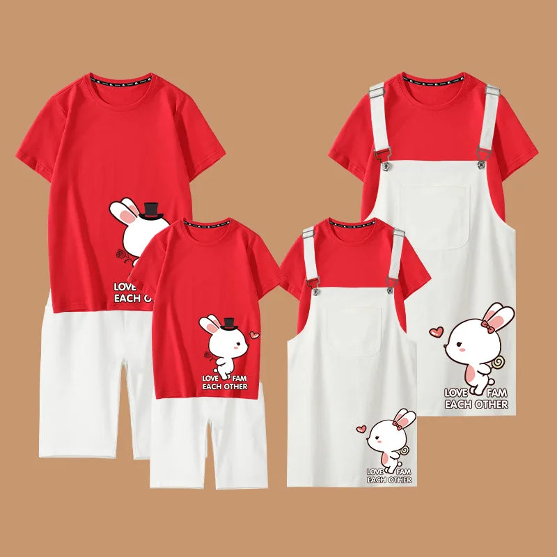 Christmas Matching Family Outfits Strap Dress Set Family Look Matching Clothes Mother and Daughter Cotton Shirts Tees Family Set