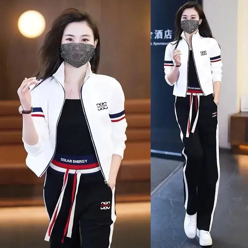 Maxy Fashion casual straight leg pants sportswear women's set autumn new age reducing running suit two-piece set