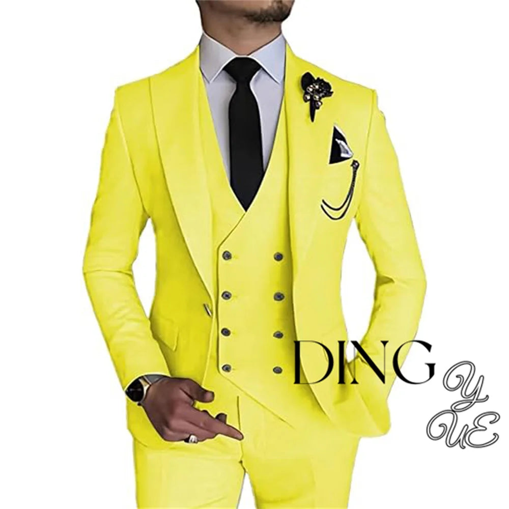 Visco Men Business Blazers Jacket Vest Trousers High End Wedding Party Groom Suit 3 Pieces Sets Coat Pants Big Size Dress