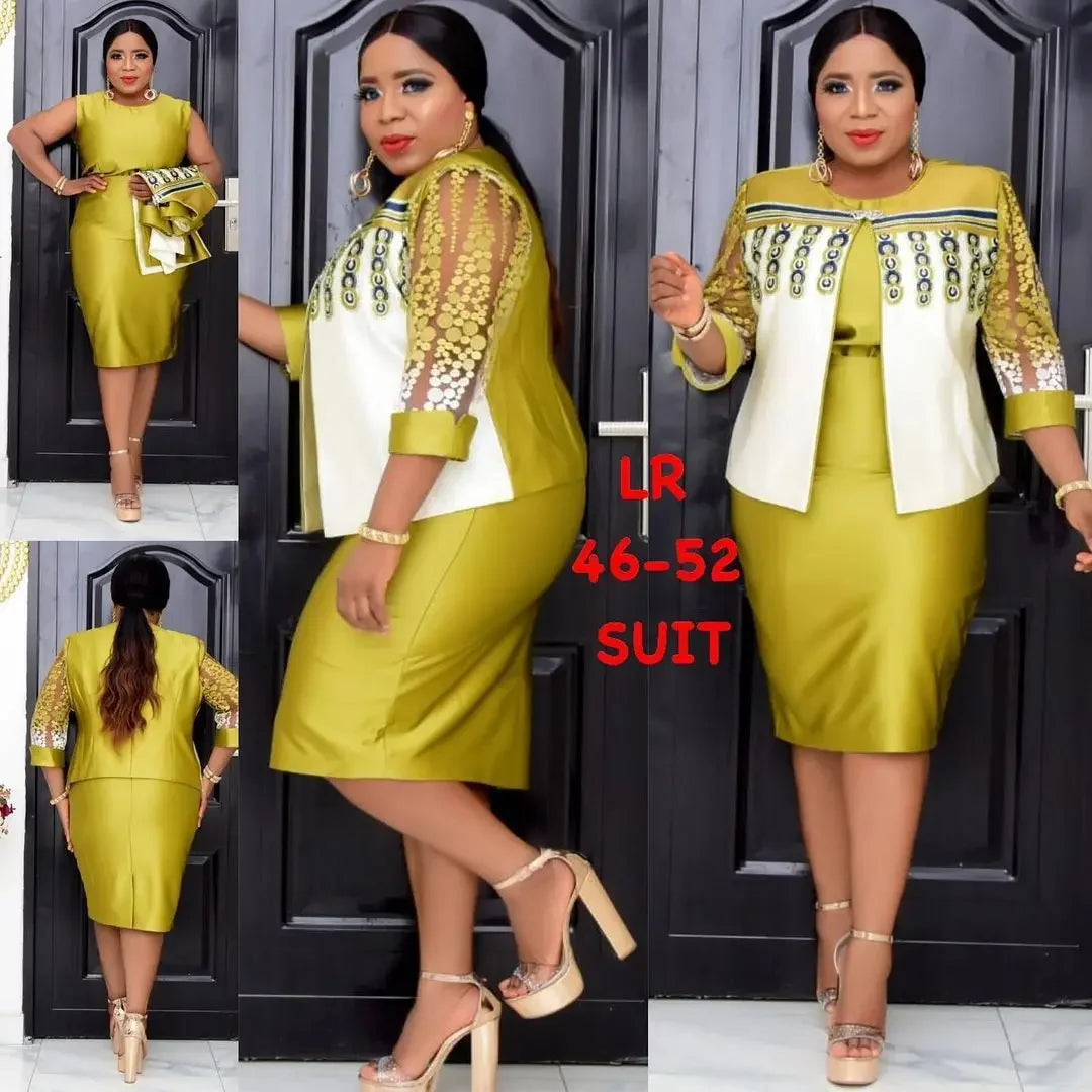 Maxy 2 Piece Set long Coat and Dress Christmas African Midi Dresses Women Bazin Riche African Clothing Dresses Africa Clothes