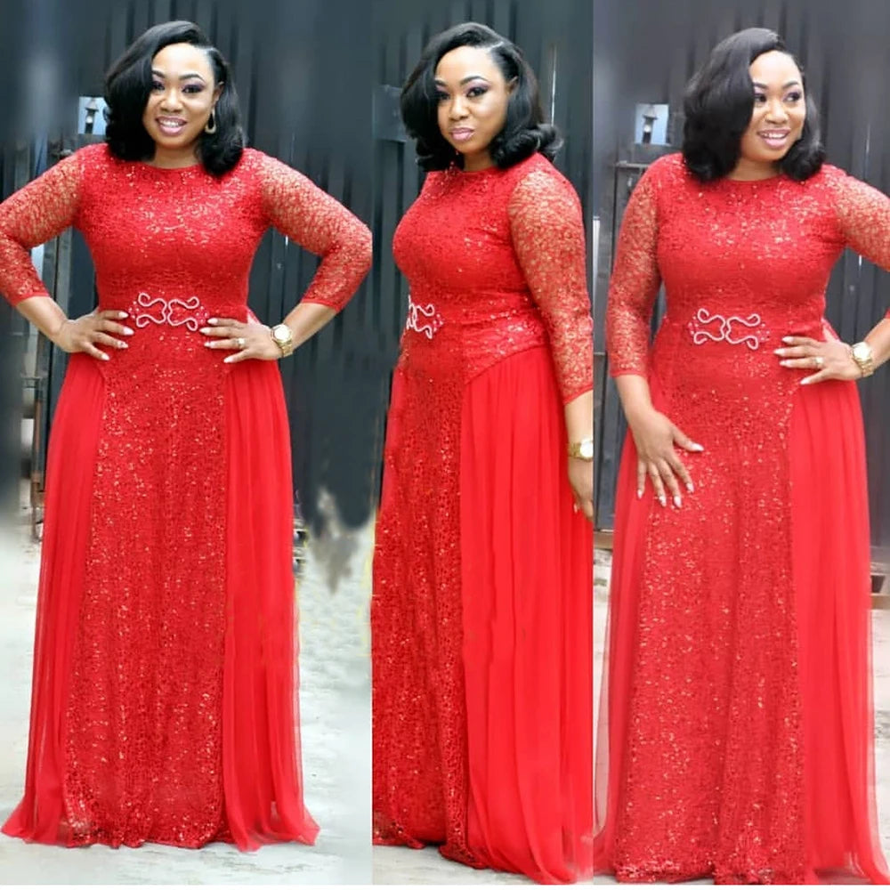 Maxy African Lace Chiffon Dresses For Women Plus Size Ankara Dashiki Maxi Robe Dubai Turkey Sequin Abaya Wedding Party Dress