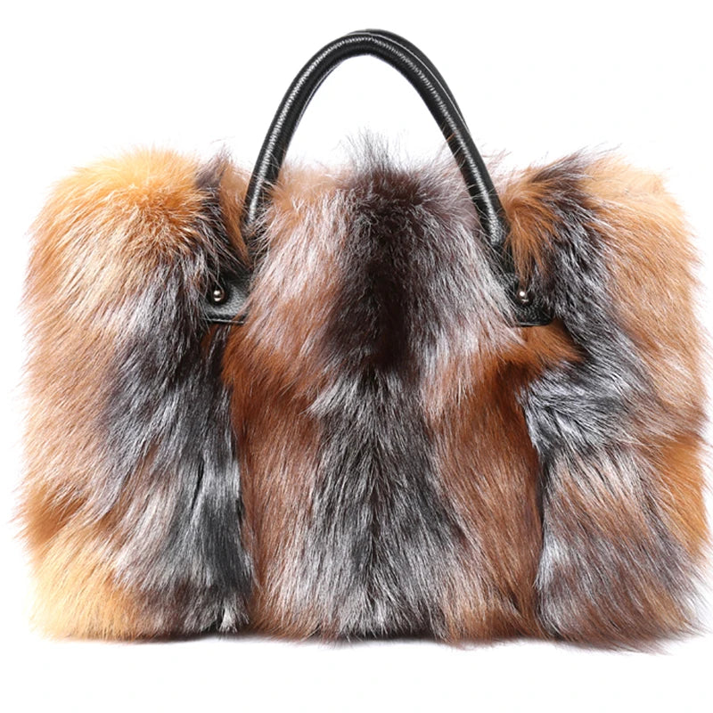 Maxy Real Fox Fur Large Size Bag Plush Ladies Crossbody Bags Designer Luxury Handbags Fluffy Tote Bag Women's Furry High End Big Bag