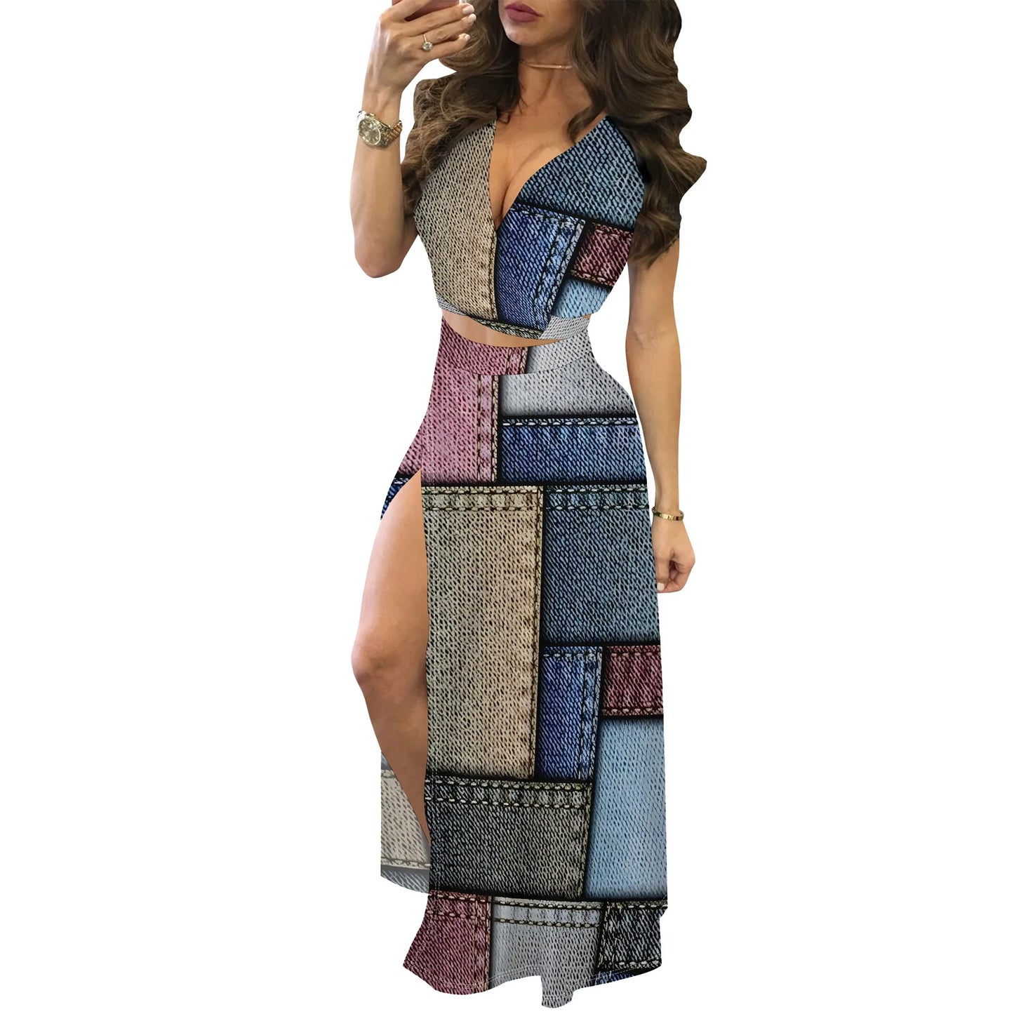 Maxy Women's Summer Split Maxy Dress - Sexy Two-Piece Outfits Floral Boho Skirts Set