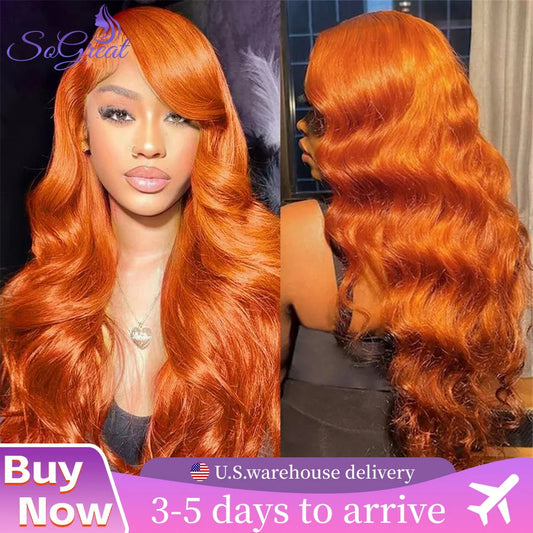 Maxy So Great 200% Density Body Wave Lace Front Wig 13x6 13x4 Lace Frontal Loose Body Wave 350 Orange Ginger Human Hair Wig Brazilian