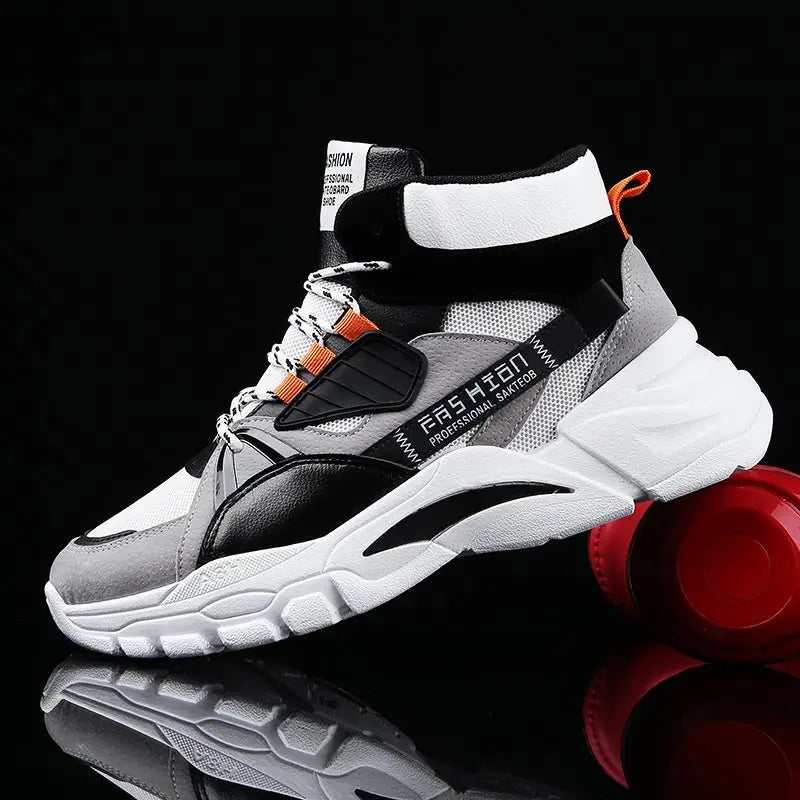 Visco Hightop Summer Men's Sport Shoes Man Running Shoes Men Sports Shoes for Men High Top Sneakers Mens Tennis Shoe Walk Grey D-421