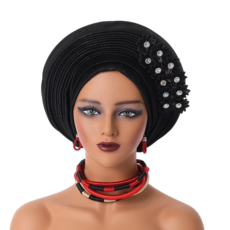 Maxy Gele Head tie Auto Gele Turban Head warp Already Made African Turban Cap Party Women Muslim Hijab Headscarf Bonnet Hat