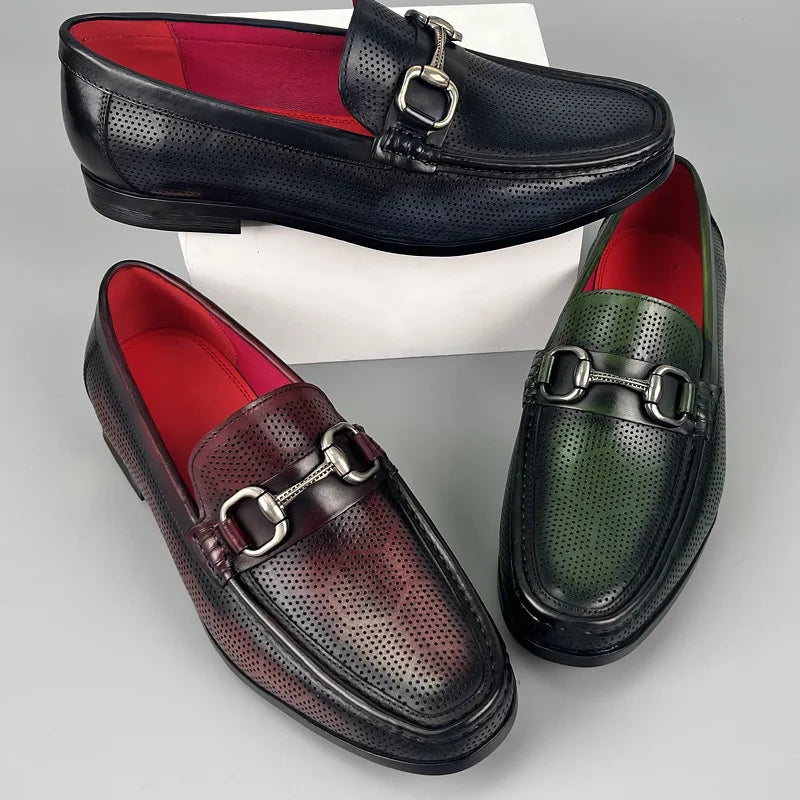 Maxy Men Dress Shoes Loafers Genuine Leather Shoes Business Wedding Party Shoes Men Slip On Casual Green Shoes Office Formal Shoes