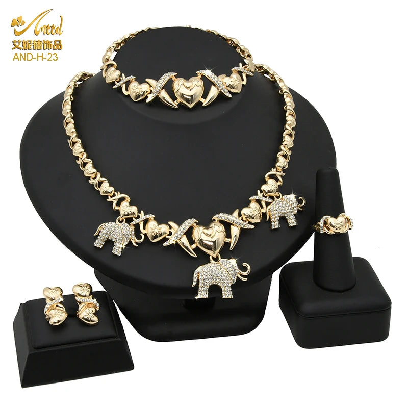 Maxy Jewelry Set Wedding Dubai Gold Color Bridal Necklace Bracelets Earrings Moroccan Nigerian Jewellery Sets