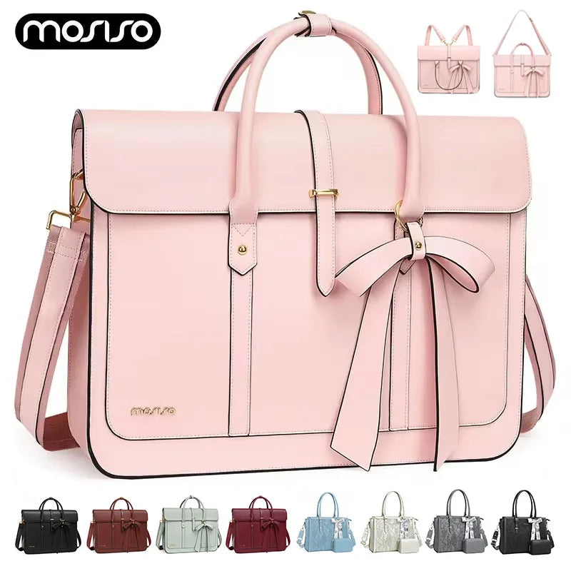 Maxy 13.3 14 15 16 17.3-inch Laptop Bag for MacBook Air Pro M3 M2 Notebook Women PU Leather Tote Laptop Shoulder Bag Backpack Handbag