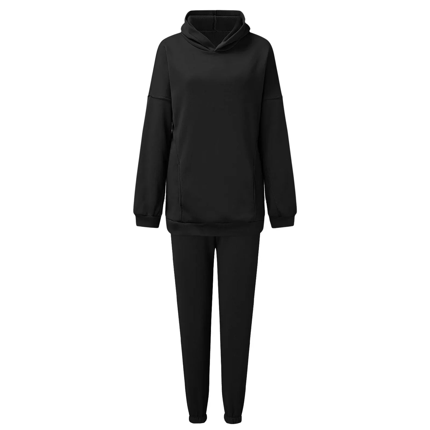 Maxy Women Tracksuit Set Solid Long Sleeve Sport Suits Autumn Winter Warm Hooded Sweatshirts and Jogger Pants Fleece Two Piece Set