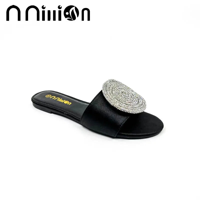 Maxy Summer New European and American Flat Bottom African Outwear Casual rhinestone Cool Slippers for Women