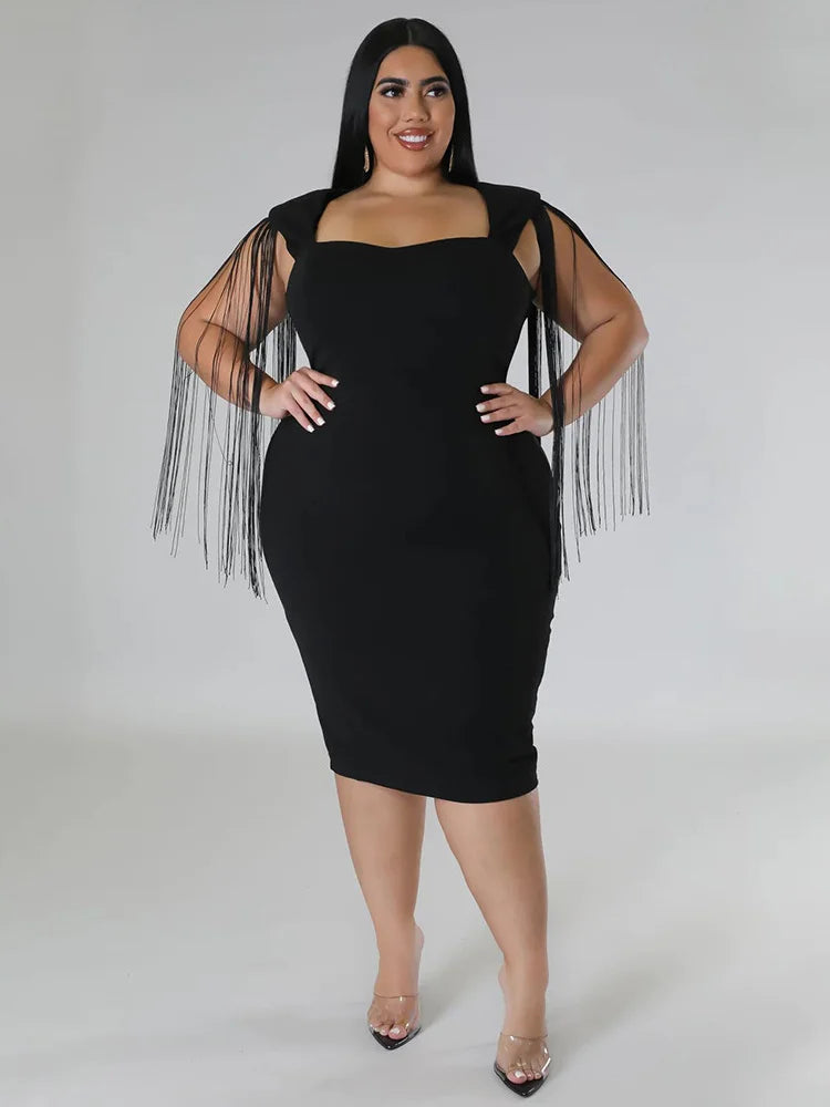 Wmstar Plus Size Party Dresses Women Off Shoulder Tassel Slip Hem Elegant Solid Maxi Dress 2023 Summer Wholesale Dropshipping