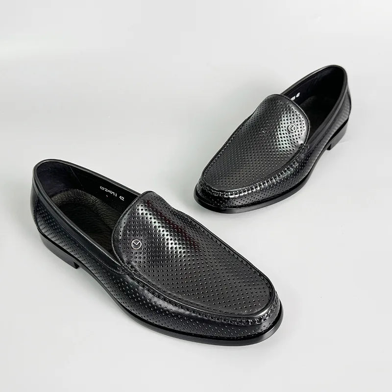 Amay Italian Style Black Men Loafers Shoes High Quality Slip On Genuine Leather Moccasins Dress Shoes for Men Business Formal Shoes