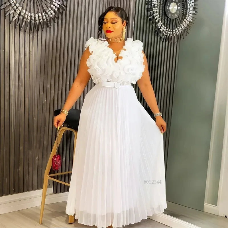 Amay Women Plus Size Clothes Luxury Wedding Party Maxy Fashion Dress Evening Gown Three-dimensional Ruffles Robe Dress