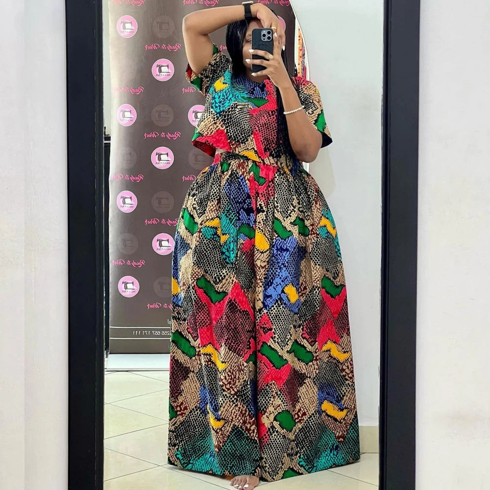 Maxy 2 Pieces Women's Sets Polyvinyl Summer Spring Dashiki African Tops And Wide Leg Pants Suits Two Piece Set Tracksuit Outfit
