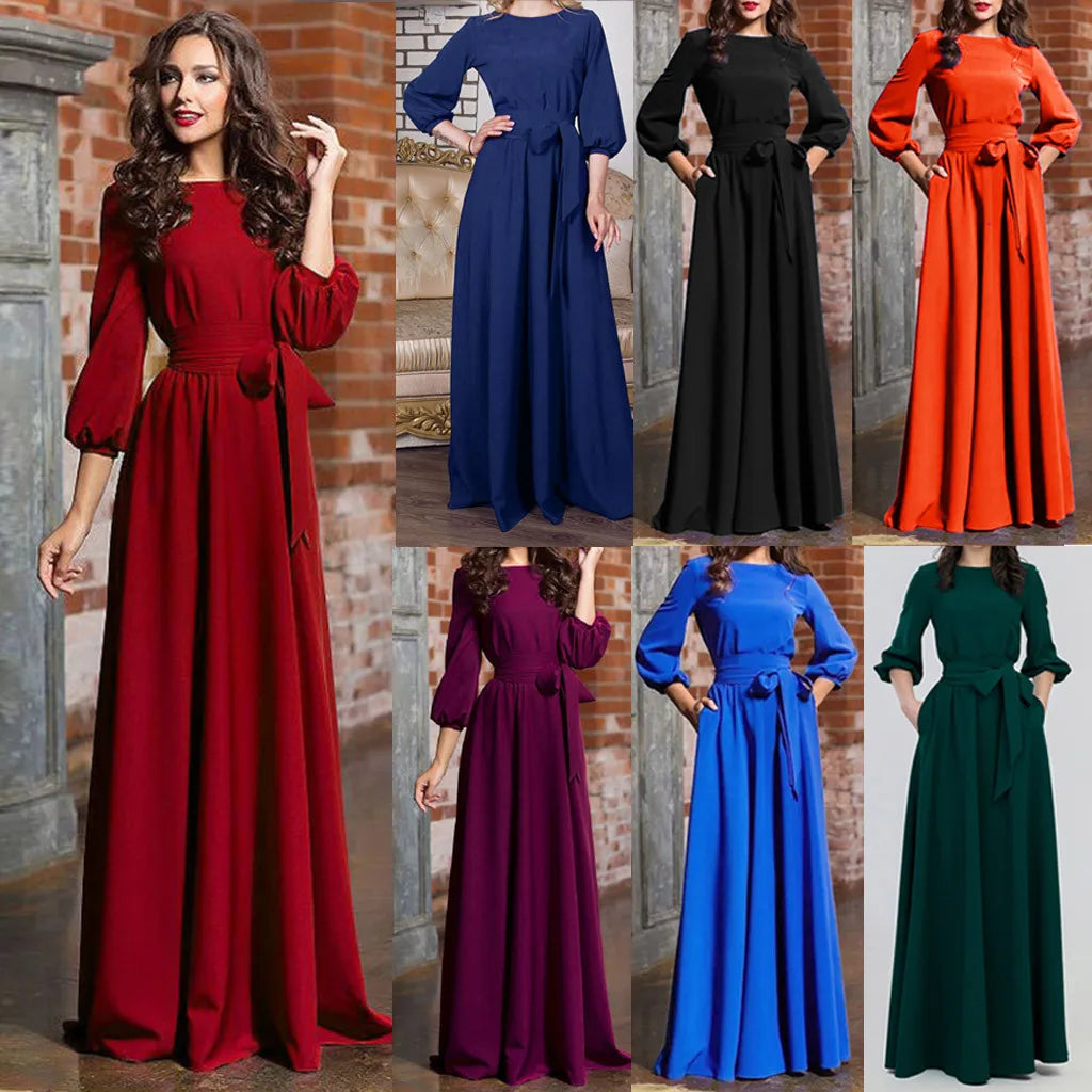 Maxy New Vintage Bandage Mercygrace Dress Women Lantern Sleeve Long Party Dresses Autumn Elegant Luxury Guest Wedding Evening dress