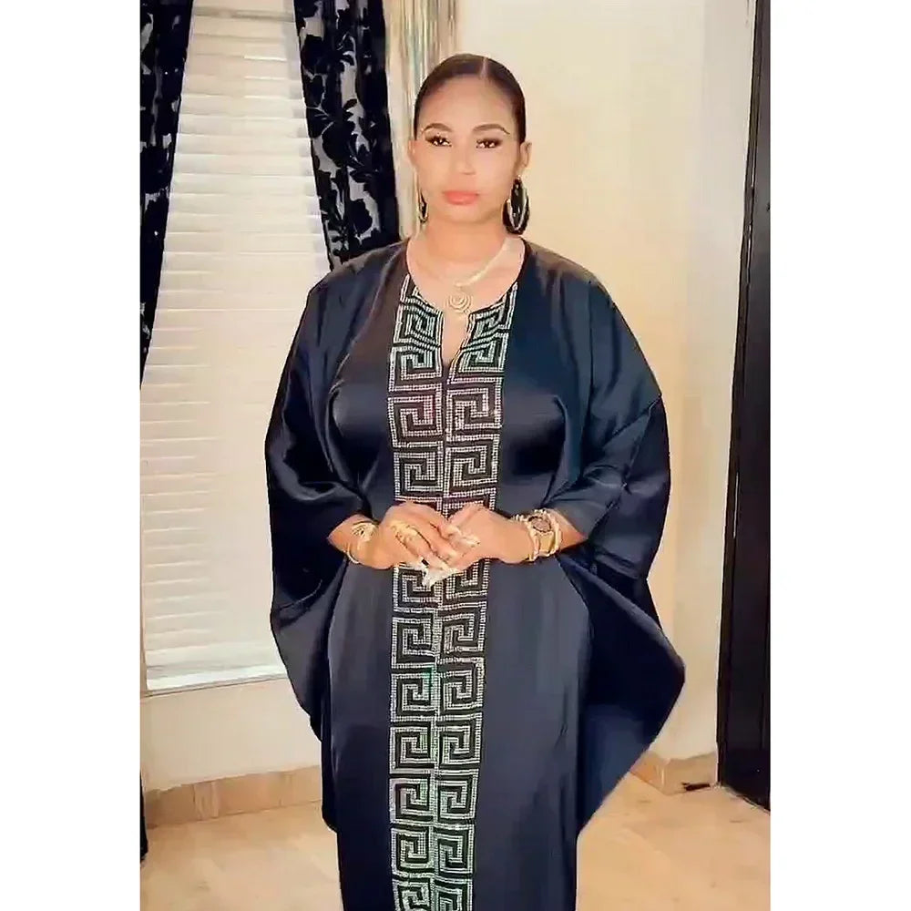 Maxy Customized Party Dresses For Women Traditional Clothing Dubai Dashiki Abaya Muslim Plus Size Bat Sleeve Maxy