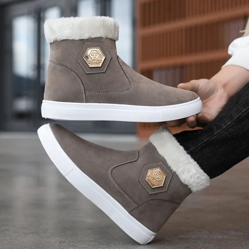 Amay Size 47 Men Boots Winter Trendy Men's Short Boots Plus Velvet Warm Fashion Cotton Boots Casual Versatile Platform Snow Boot