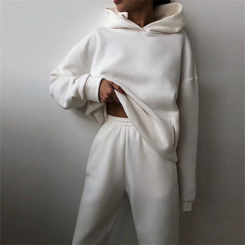 Maxy Women's Oversized Tracksuit Set Warm Autumn Fashion Hoodie Sweatshirts & Long Pants Casual Two-Piece Solid Hoody Pullover Outfit