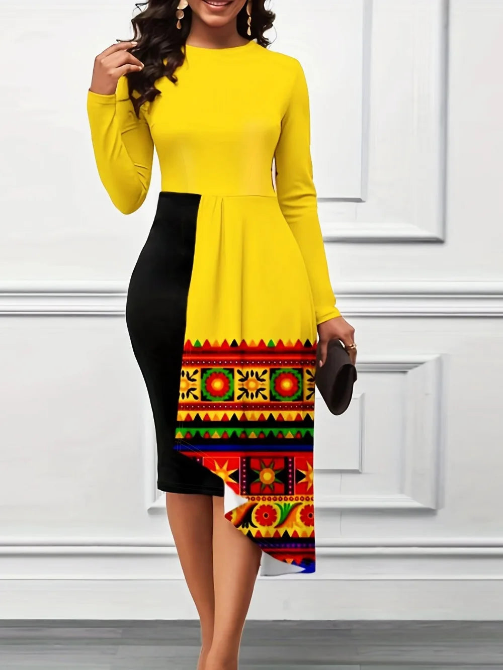 Wmstar Plus Size African Women's Clothing Large Size Summer Irregular Stitching Ladies Mid Length Dress Wholesale Dropshipping