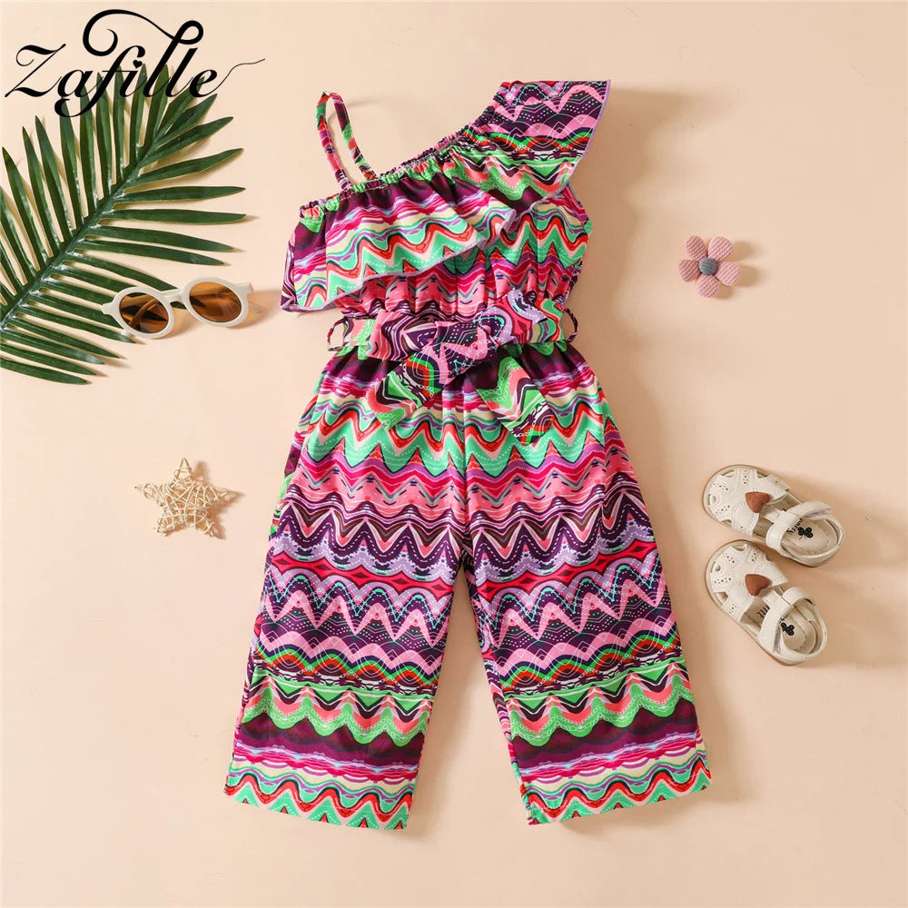 Maxy Baby Playsuit Striped Belted Girl Jumpsuit For Kids Off Shoulder Summer Overalls For Children Toddler Girl Clothes