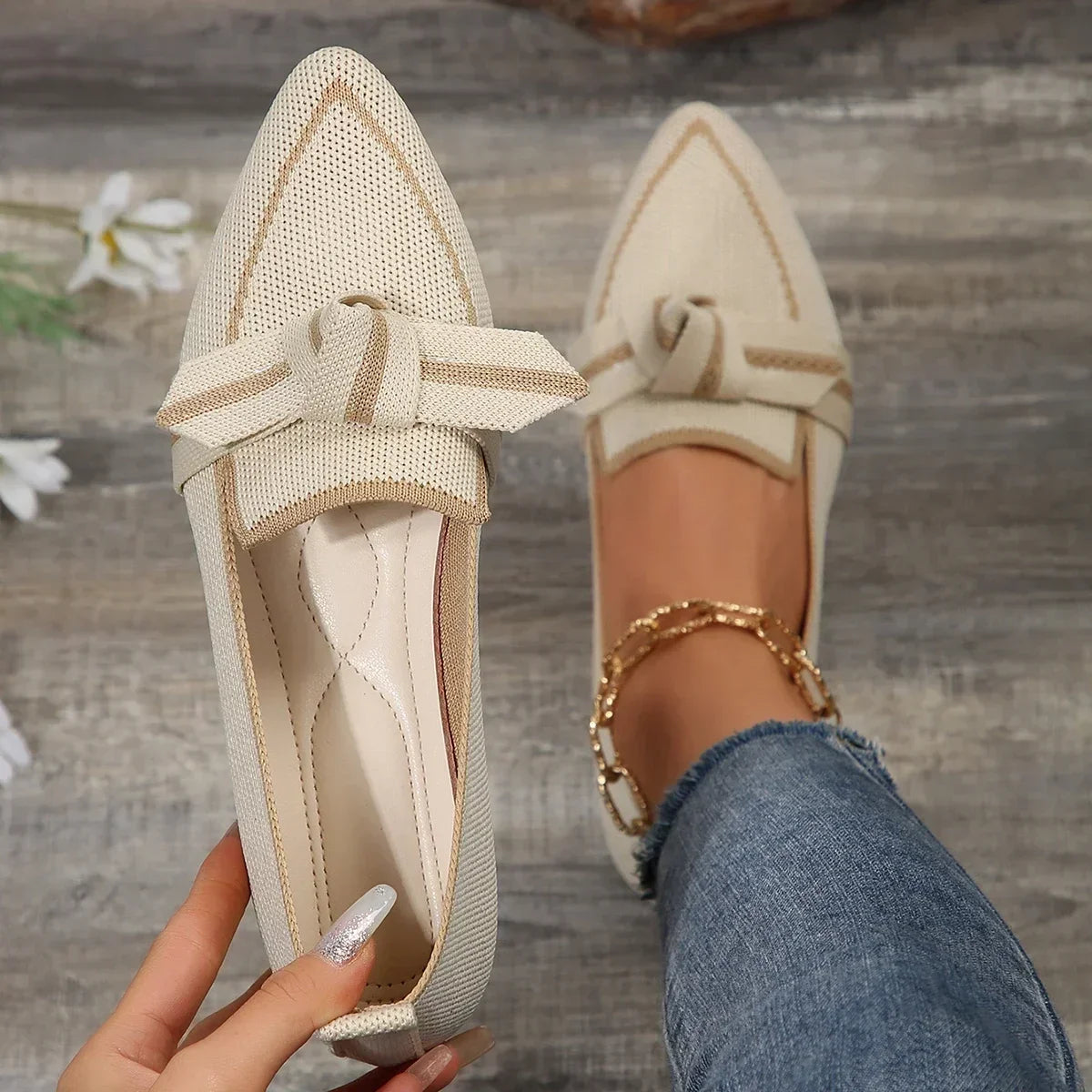 Maxy Women Flats New Knitted Slip Breathable Comfortable Solid Color Shoes Casual Pointed Toe Walking Loafers Sneakers women