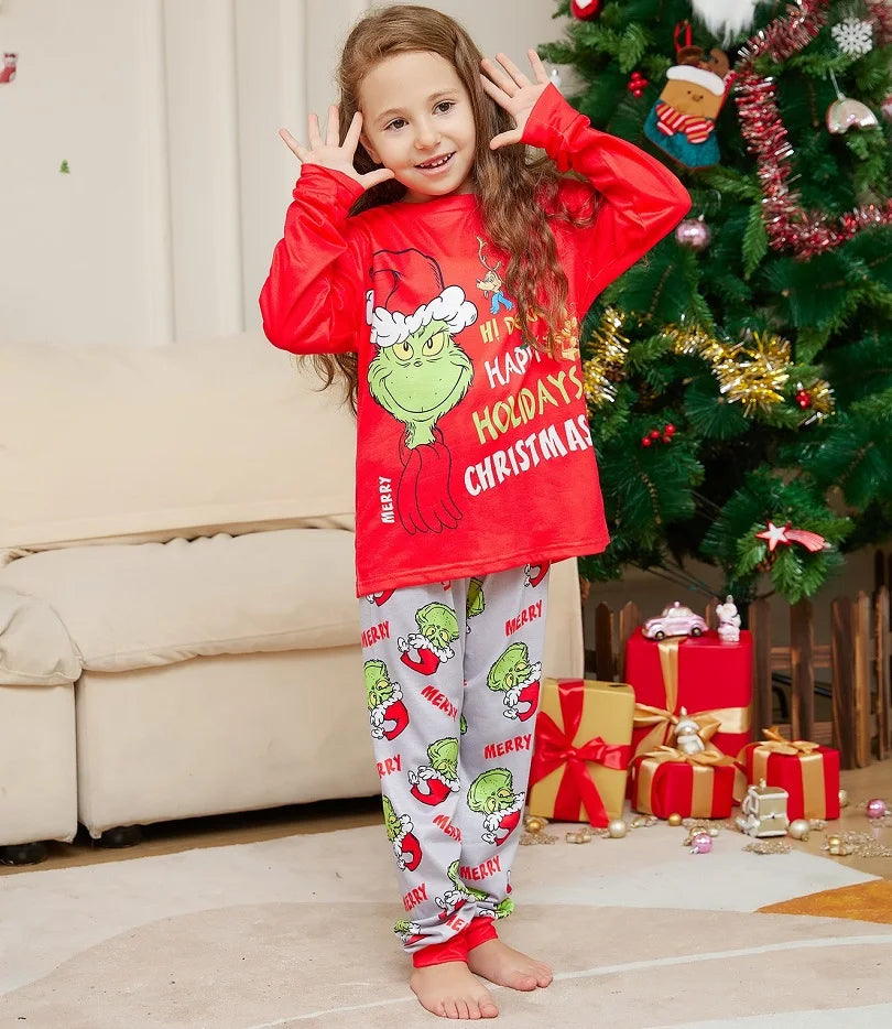 Maxy Xmas Family Matching Pajamas GREENCH Happy Holiday Letter Print Adult Kid Baby Family Matching Outfit Christmas Family Pj's