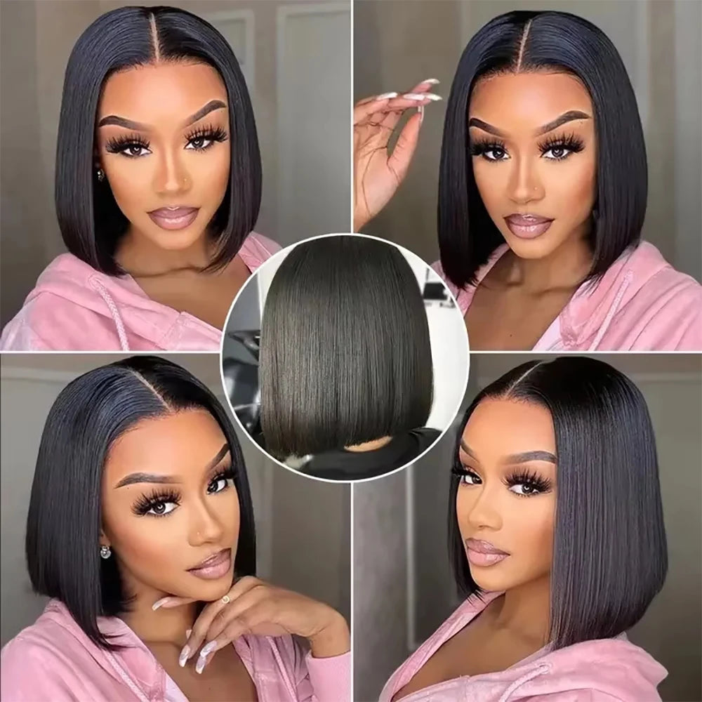 Short Bob Wig Human Hair 250% Density 13x4 13x6 HD Transparent Lace Frontal Wig Pre Plucked Wear Go Glueless Straight Wigs Huma