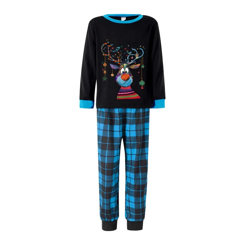 Family Matching Christmas Pajamas Set Reindeer Plaid Print Holiday Pajamas Sleepwear Dad Mom Kids PJs