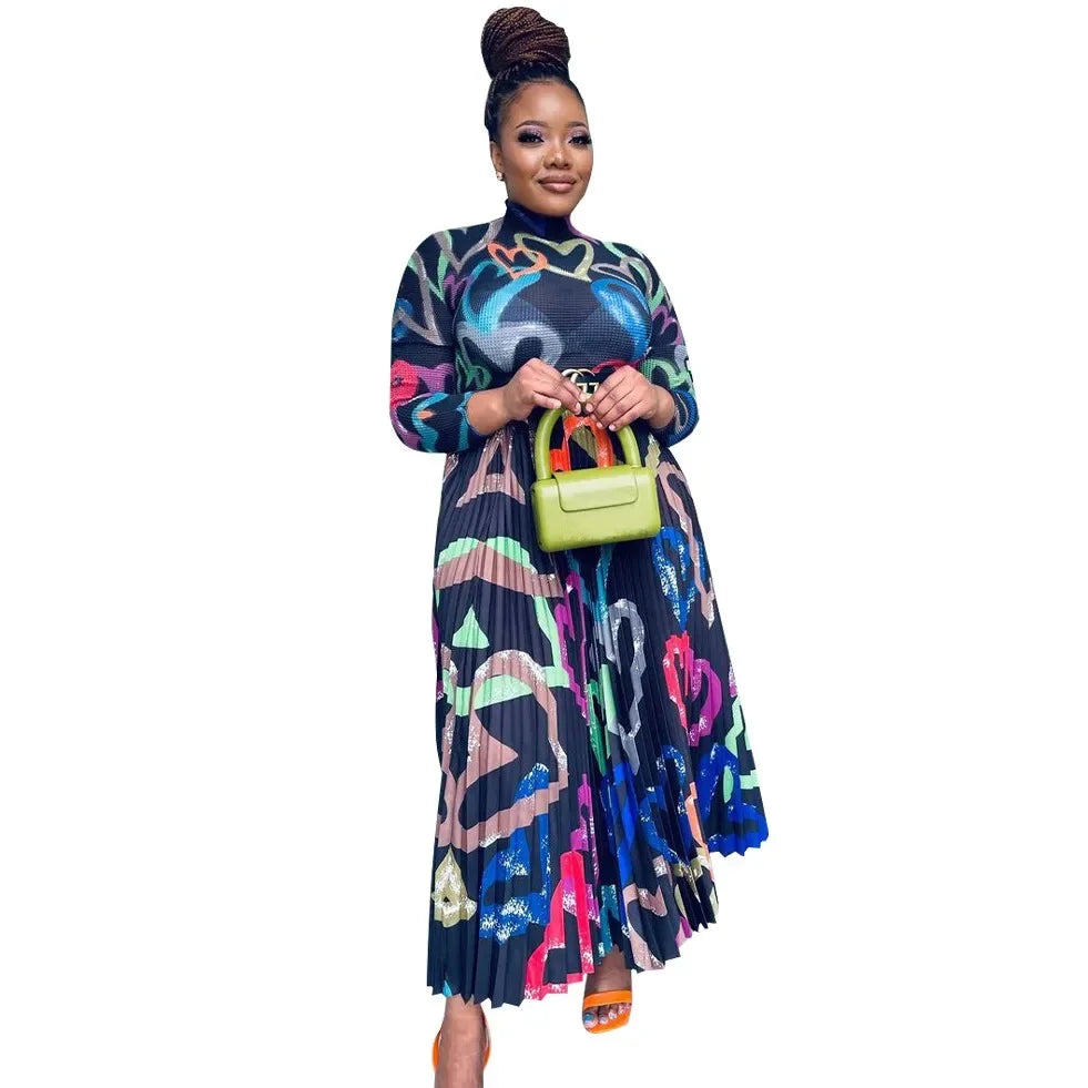 Maxy Two Piece Set Tops And Pleated Skirt Suit Women Clothing African Dashiki Wedding Party Traditional Robe Ankara Outfits Kaftan