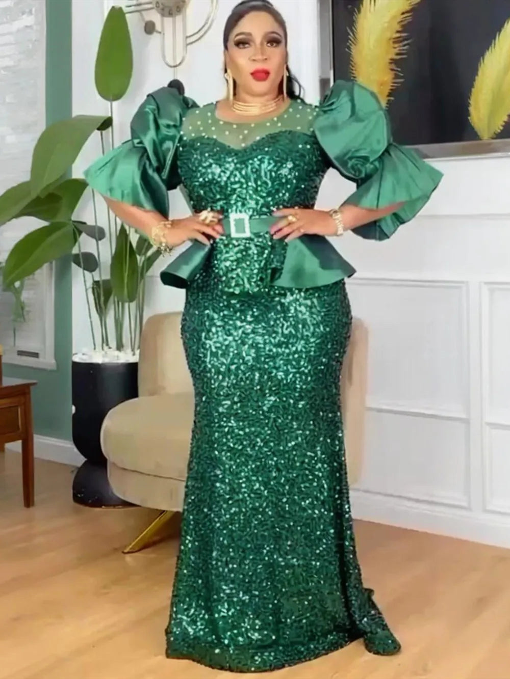 Amay Elegant Dresses for Women Luxury Sequin Evening Gown Plus Size Turkey Wedding Party Dress New Ladies Clothing