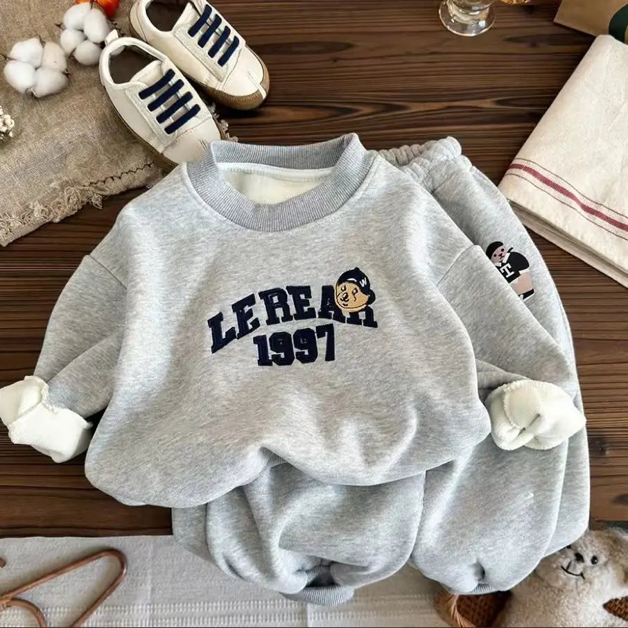 Winter Spring Baby Girls Boy Clothes Set Toddle Kid Cotton Embroidery Letter Sweatshirts Pullover Top and Pants 2 Pieces Suit