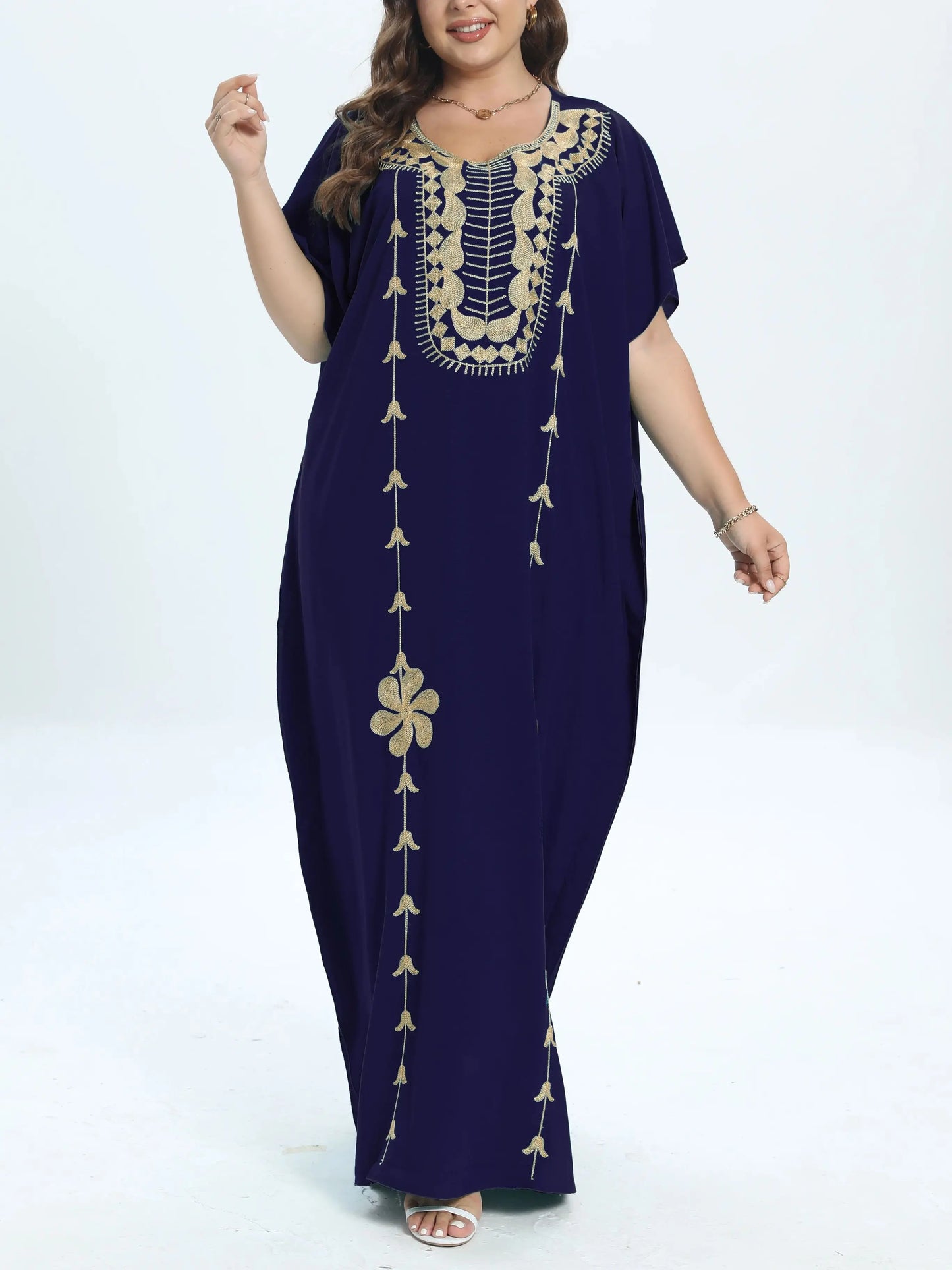 Maxy African Plus Size Dashiki Cotton Traditional Dress Abaya For Womens Moroccan Loose For Women's Kaftan Short Sleeve Cover up