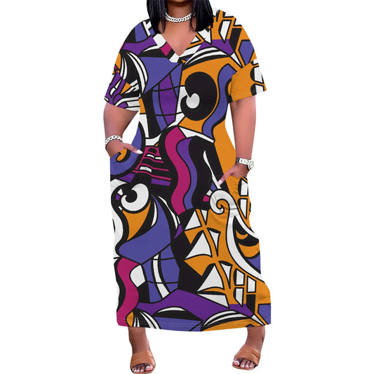 Maxy Plus Size Women Dress with Pockets, Short Sleeve Loose and Comfortable Long Dress for Beach, Party, Work, Spring