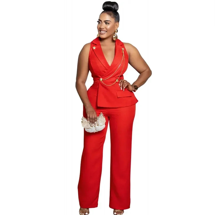 Amay Dashiki African Elegant Fashion Women Black Jumpsuits Sleeveless Wide Leg Pants Rompers Party Office Outfits Spring Summer