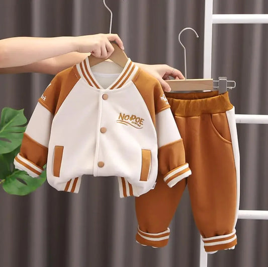 Maxy Autumn Winter Baby Clothes Toddler Sets Cartoon Velvet Baseball Uniforms Jackets And Pants Outfit Kids Infant Clothing