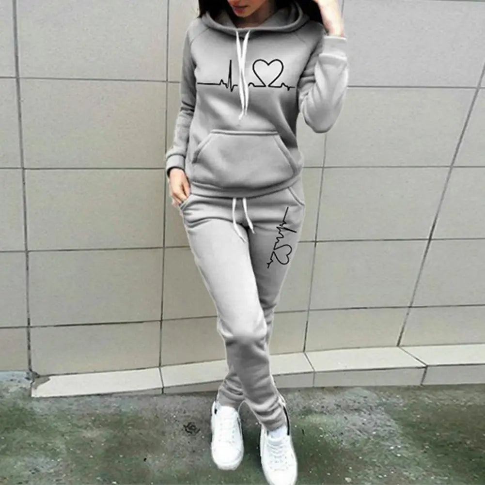 Maxy Women Sports Suit Pullover Elastic Waist Two-piece Set Soft Solid Color Lady Hoodie Suit Lady Tracksuit Wear Resistant