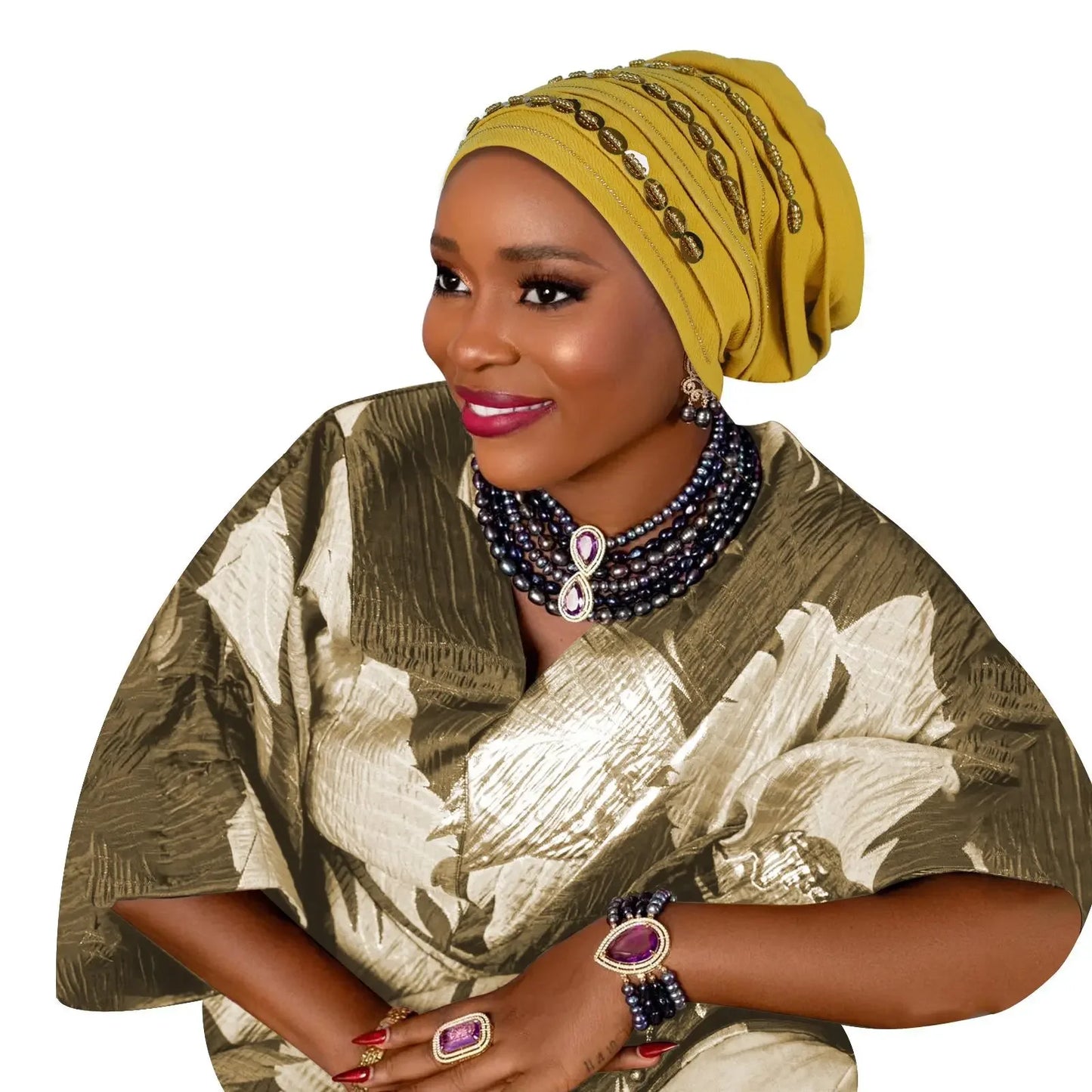 Maxy New Diamonds Turban Cap for Women Muslim Hijab Bonnet Headscarf Nigeria Geles Wedding Hat African Auto Gele Head ties Head Wrap