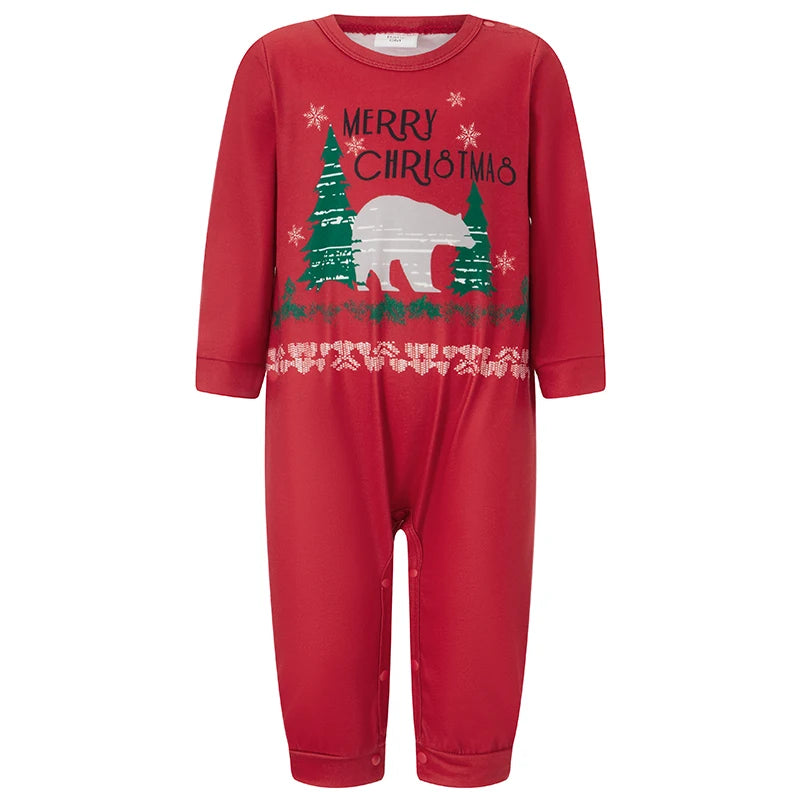 Family Matching Christmas Sleepwear Set Tree Print Long Sleeve Round Neck Tops Romper Trousers Pajama Set