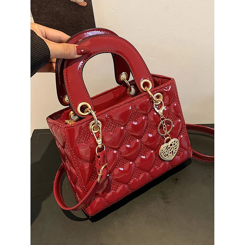 Maxy Red Love Patent Leather Bright Surface Handbag High-end Design Sense Wedding Bag Women's New Fashion All-matching Crossbody Bag
