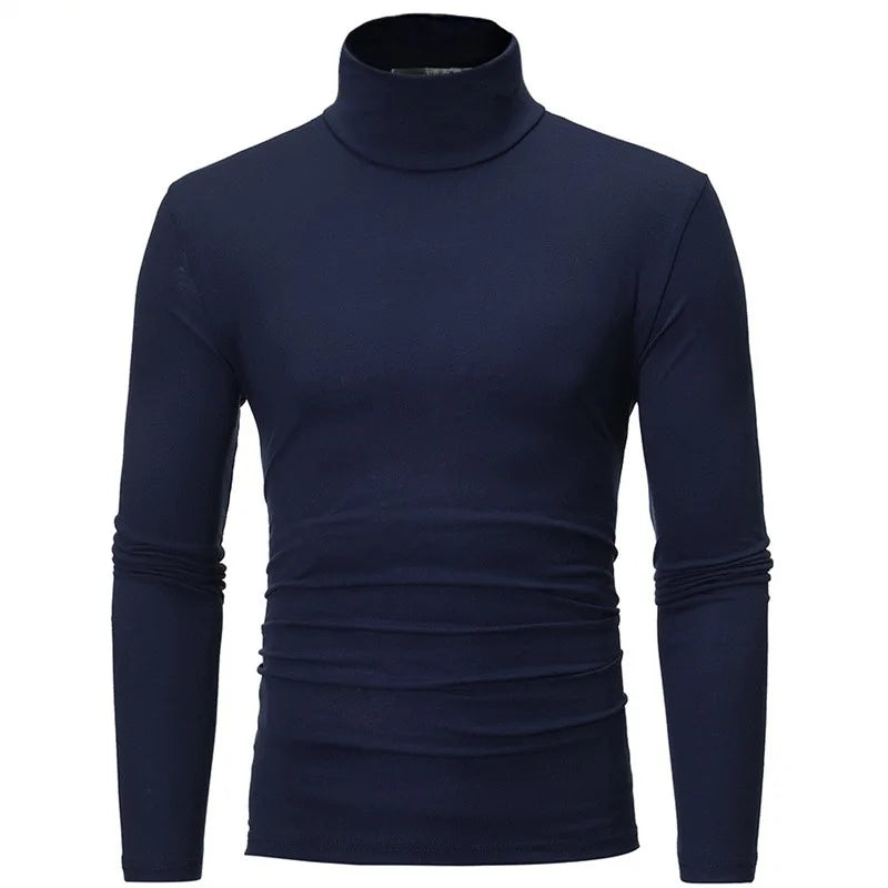 Visco Autumn Winter Men's High Neck T-shirt Slim Fit Fashion High Elastic Long Sleeve Casual Breathable Apparel Pullover Thermal Tops