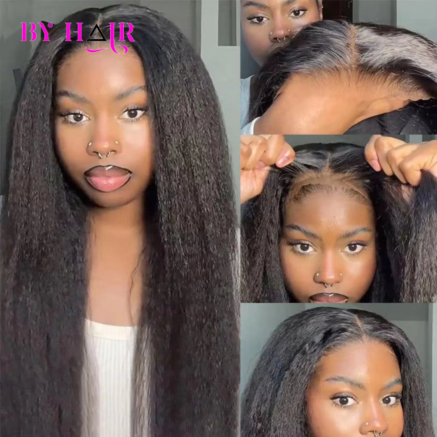 Maxy Kinky Straight Human Hair Wig 4x4 Glueless Wig Pre Plucked Ready To Wear Lace Wig 100% Human Hair Wig Yaki 4x4 Closure Wig sale