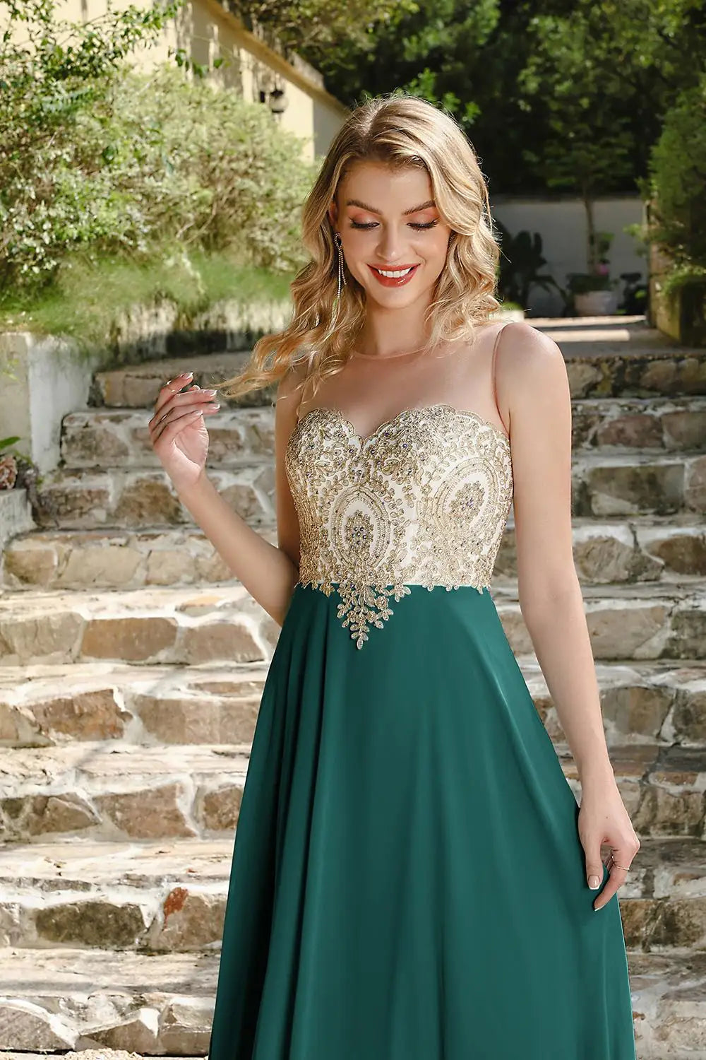 Maxy BABYONLINE Wedding Party Dress Long Lace Chiffon Evening Dresses Illusion A-line Sweetheart Beaded Elegant Formal Prom Gowns