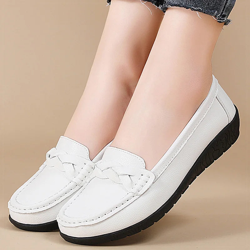 Maxy Shoes Women Slip On Casual Flats For Women's Loafer Soft Leather Zapatos De Mujer Flat Shoes Women Footwear White Shoes