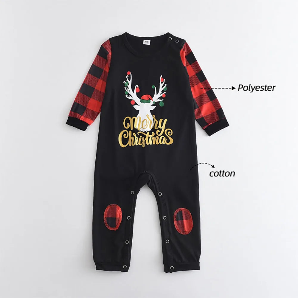 Maxy Bear Leader Christmas Father Mother Kids Clothes Top+Pants Family Matching Outfit Lattice Xmas Sleepwear Pj's Set Baby Romper