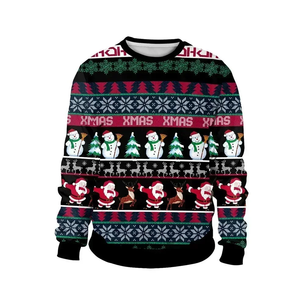 Christmas Pullovers Sweaters for Men Christmas Reindeer 3D Printed O-Neck Sweater Top Couple Clothing Holiday Party Sweatshirts