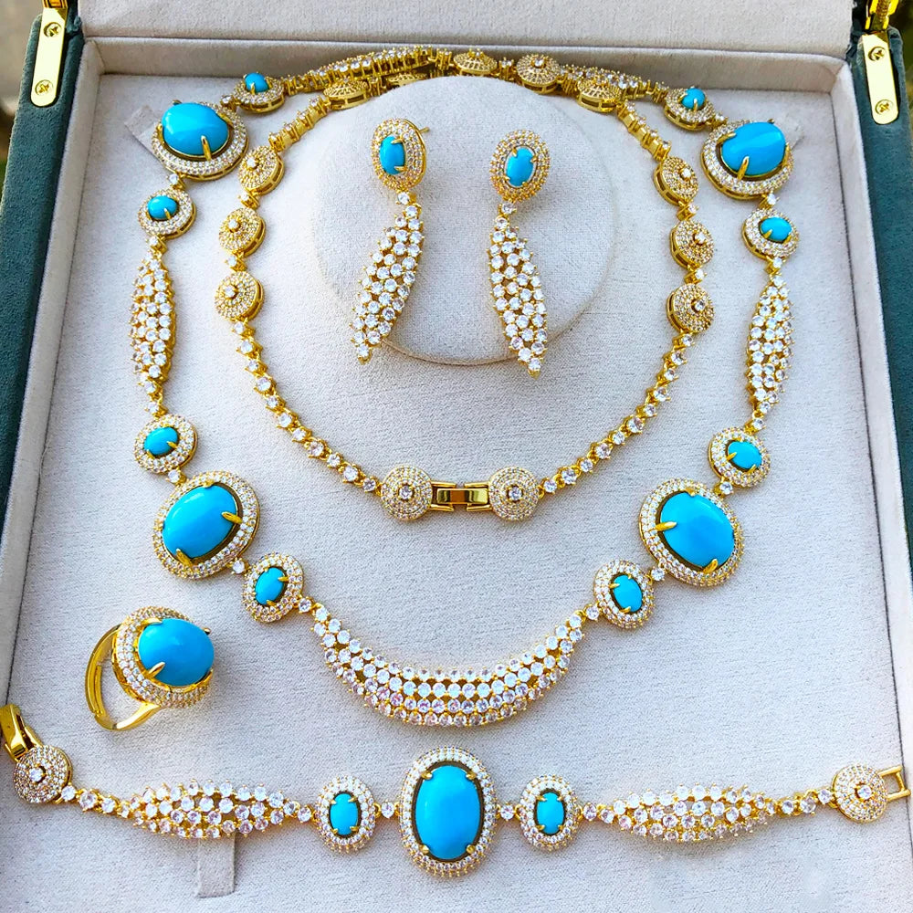 Maxy New Fashion Turquoise Bridal Jewelry Set For Women Wedding Party Necklace Earring Set