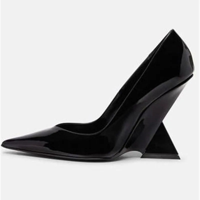 Maxy Women Heels Pumps Designer Shoes Patent Leather Pointed Toe Slingback Shallow Luxury Brand Strange Heel Woman Shoes