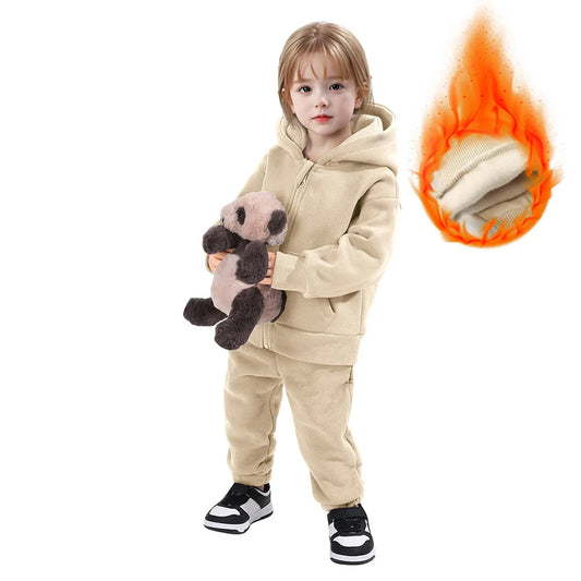 Maxy Children Hooded Tracksuits Suits Toddler Boys Girls Clothing Solid Plush Autumn Winter Sweatshirt Jacket Coats Sports Pants Set