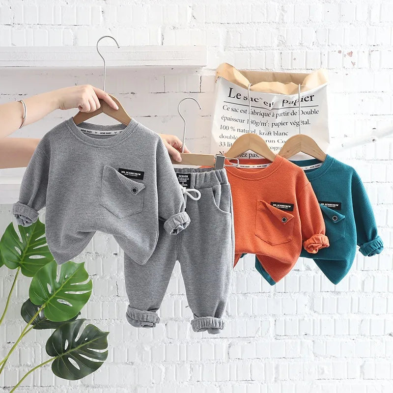 Maxy Spring Autumn Children Clothes Baby Boys Cotton Solid Sweatshirt + Pants 2Pcs Set Toddler Fashion Costume Kids Tracksuits